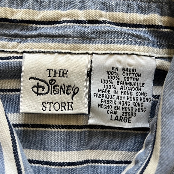 VTG 90s Disney Snow White Seven Dwarfs Embroidered Button Up Shirt Men L Striped - Picture 3 of 12